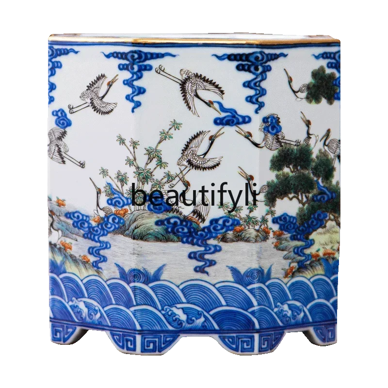 Jingdezhen ceramics ancient rack wine cabinet entrance office pen holder decoration