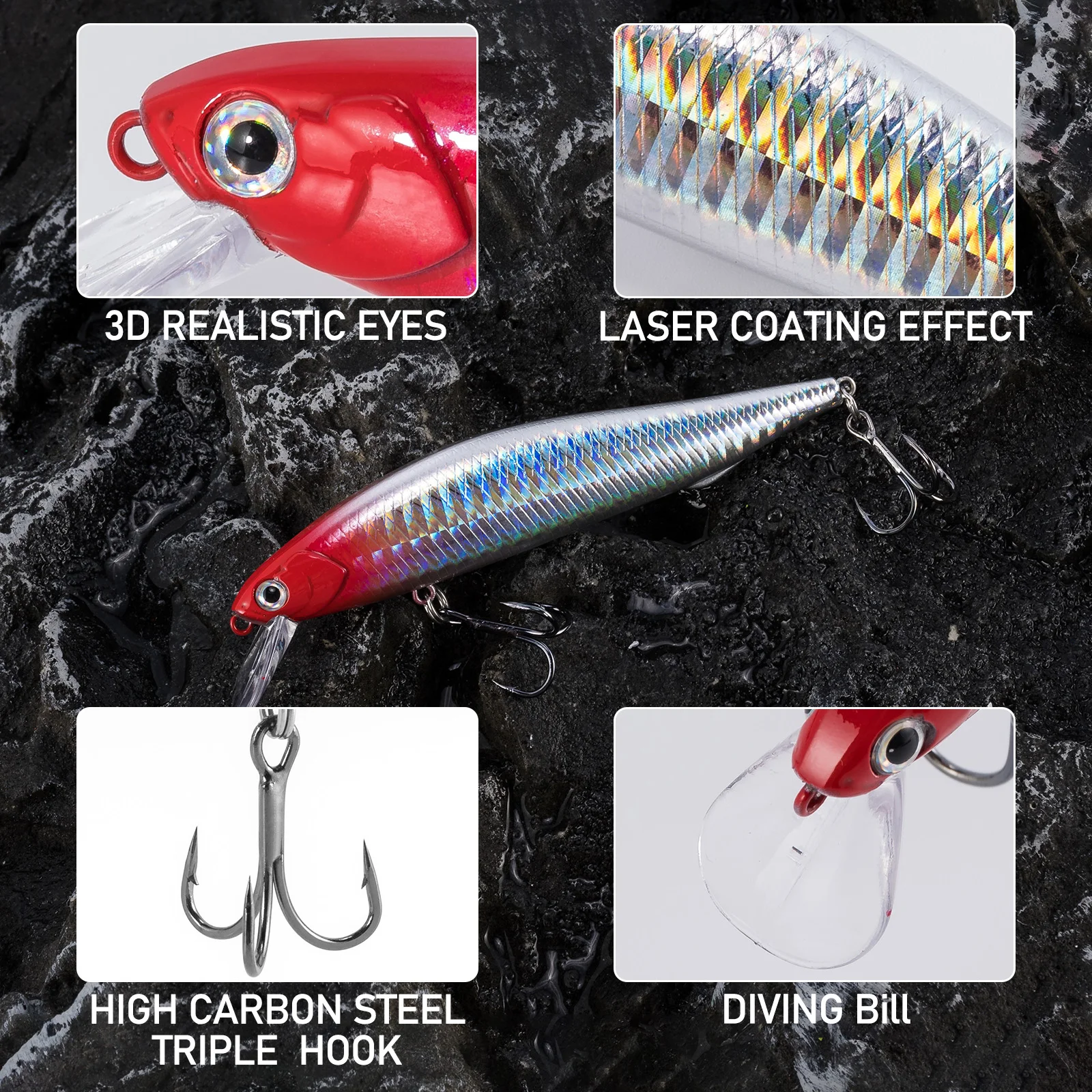 14g Slow Sinking Minnow Lure,Crankbait,Jerkbait,Hard Bait,for Long Casting Trolling Offshore Surf Fishing Bass Pike Trout,5pcs