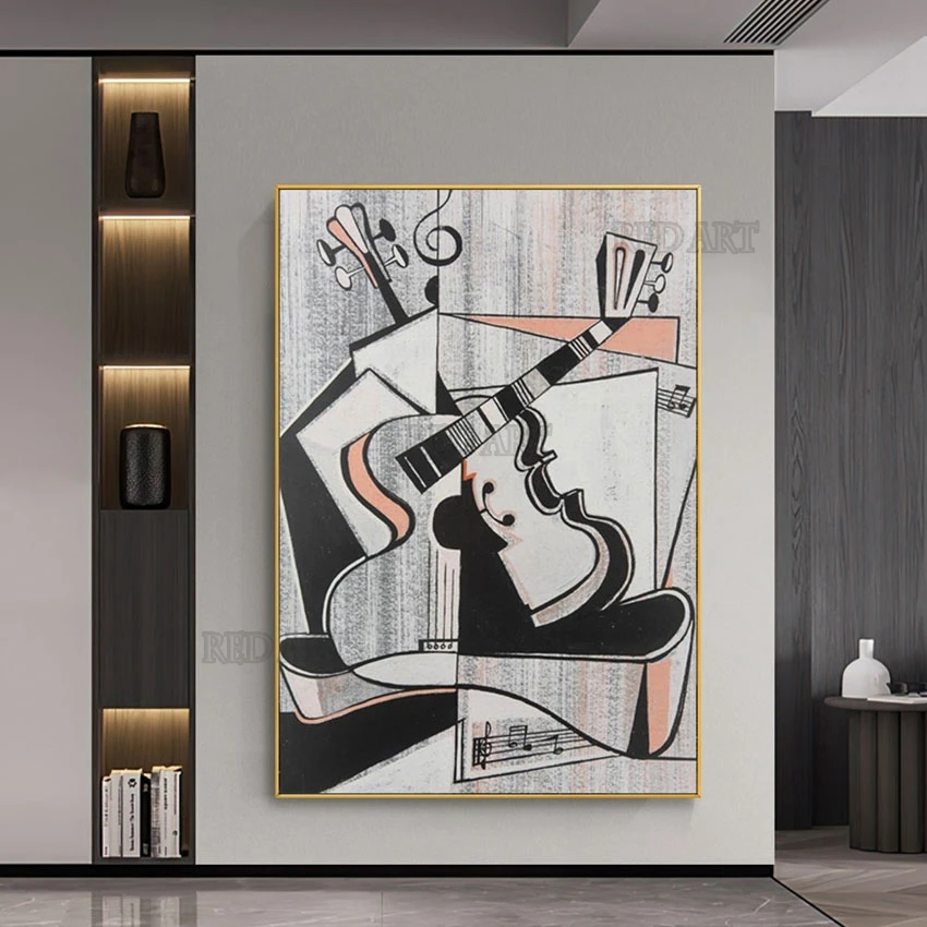 Hand Painted Musical Instrument Wall Picture On Canvas, Abstract Oil Painting, Reproduction Unframed Canvas Art, New Pieces