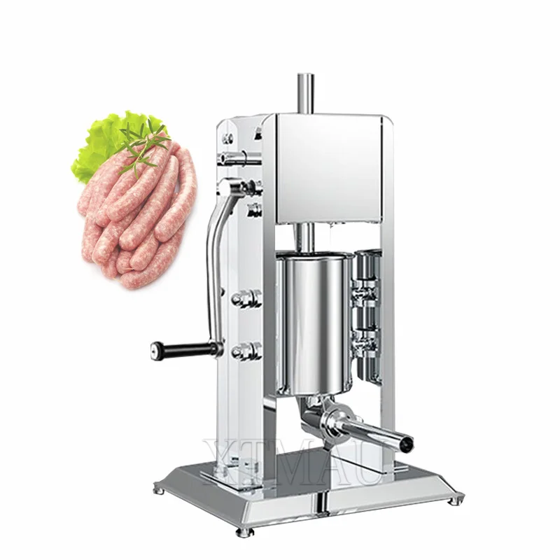 3 5 7 L Manual Sausage Stuffer Stainless Steel Making Sausage Vertical Maker with 4 Filling Funnels for Home Commercia