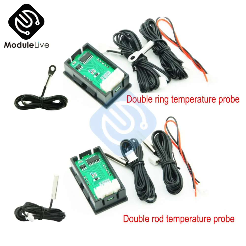 DC 4-30V Dual Display Car DC Voltmeter 12V 24V Digital Thermometer NTC 10K 3950 Probe Sensor Temperature Controller -50℃~120℃