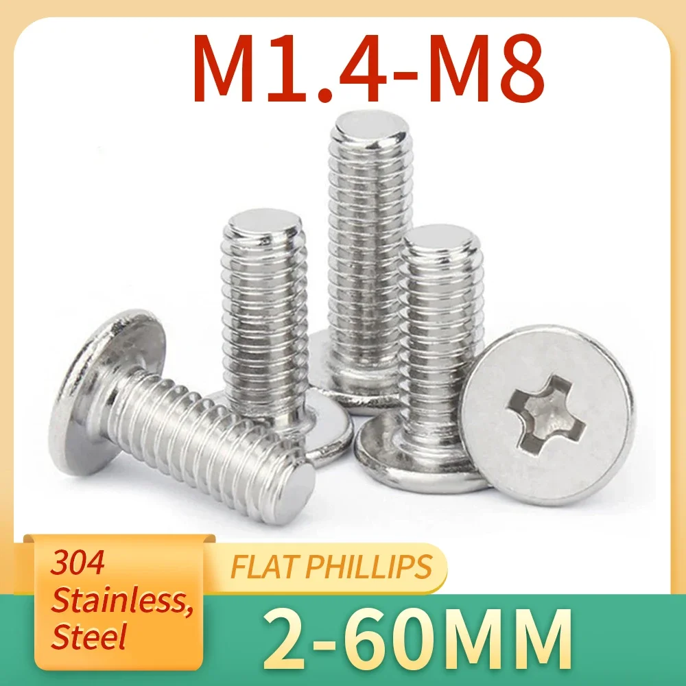 

10Pcs M1.4 M1.6 M2 M2.5 M3 M4 M5 M6 M8 CM Cross Phillips Ultra Thin Super Low Flat Wafer Head Screw Bolt 304 Stainless Steel