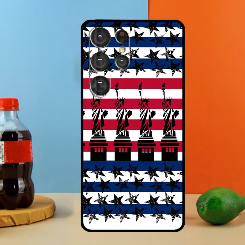 America USA Flag Statue of Liberty Case For Samsung Galaxy S23 S22 S21 Ultra S20 FE Note 10 20 Ultra S8 S9 S10 Plus Cover Coque