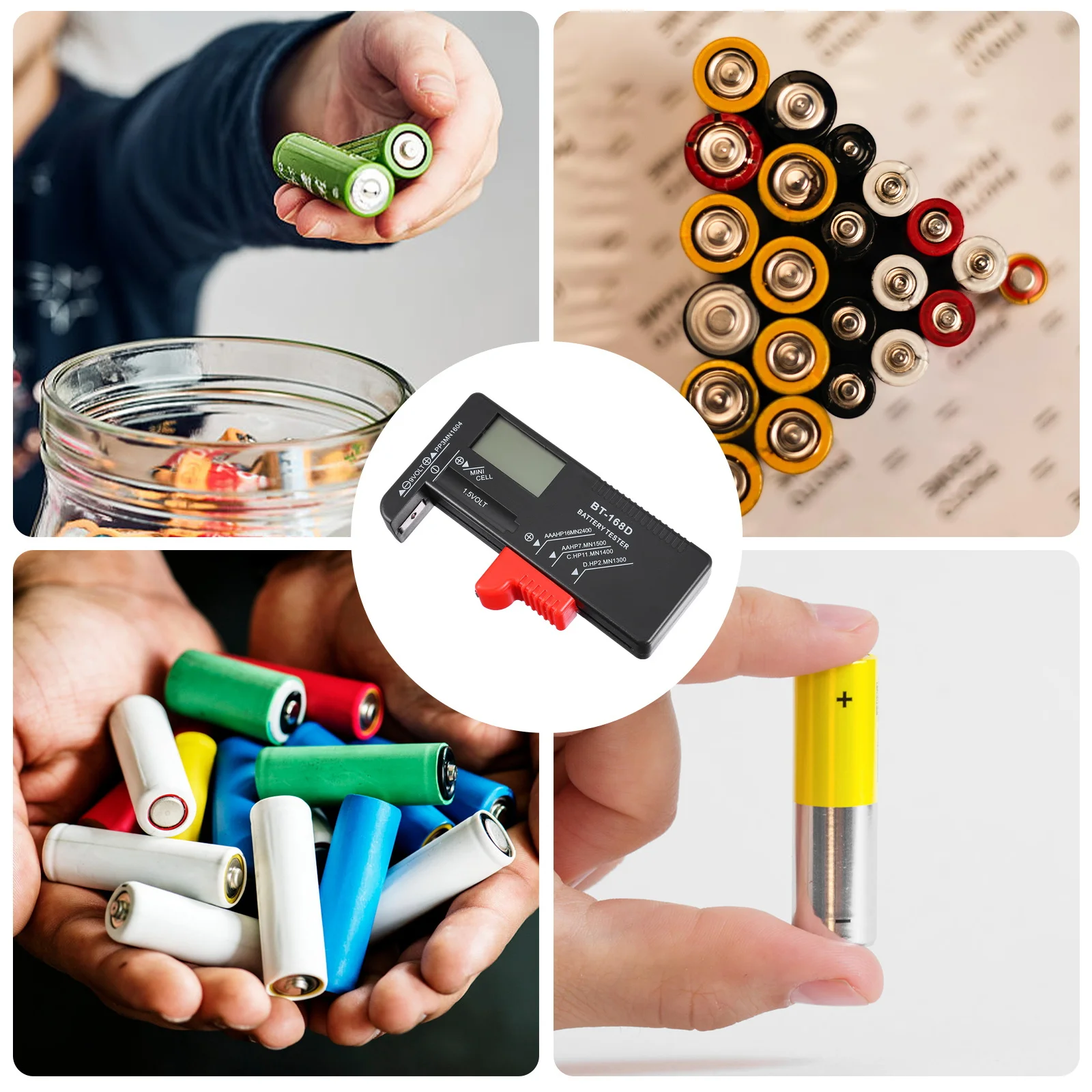 

Tester Volt Checker Digital Universal Capacity Tester for 9V AA AAA Button Cells Voltage Meter Home Use