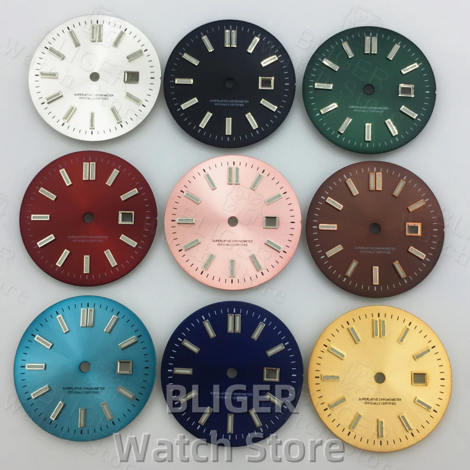 BLIGER 24.5mm Sunburst Watch Dial Black White Rose Ice Blue Pink Dial Rose Gold Sticks Index Luminous Fit NH05 Lady Watch parts