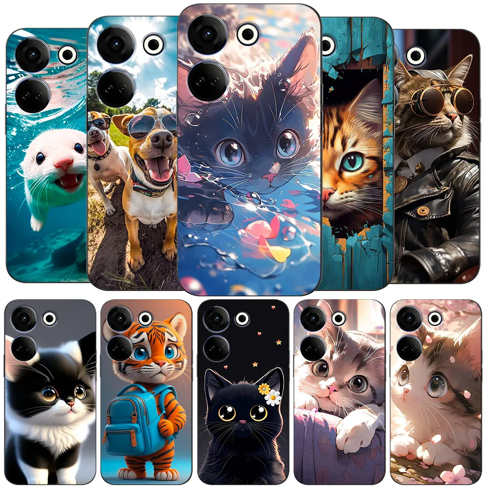 Case For TECNO CAMON 20 PRO 4G Silicon Phone Back Cover black tpu case amazing cool cats pets