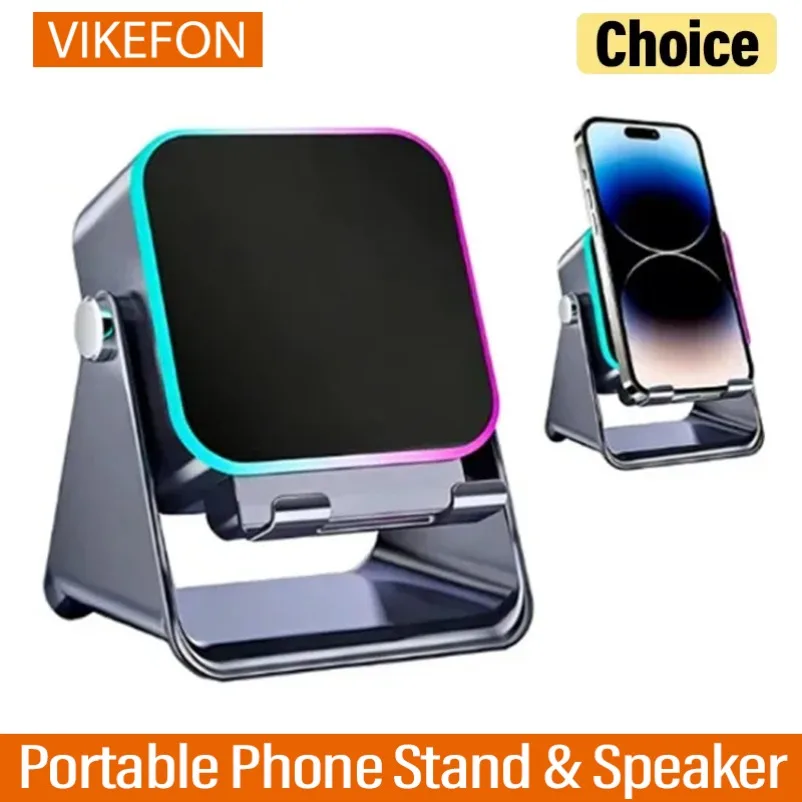 

Portable 5 In 1 Bluetooth Phone Holder Auto-induction Wireless Induction Speaker 8 Mode RGB Light Phone Stand Surround Sound