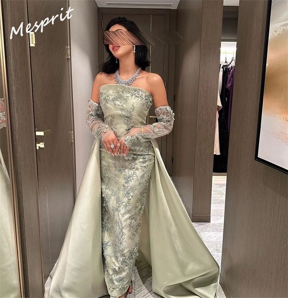 Jiayigong gaun sapu ketat tanpa tali elegan indah kualitas tinggi rok pas badan Applique gaun Prom Satin disesuaikan