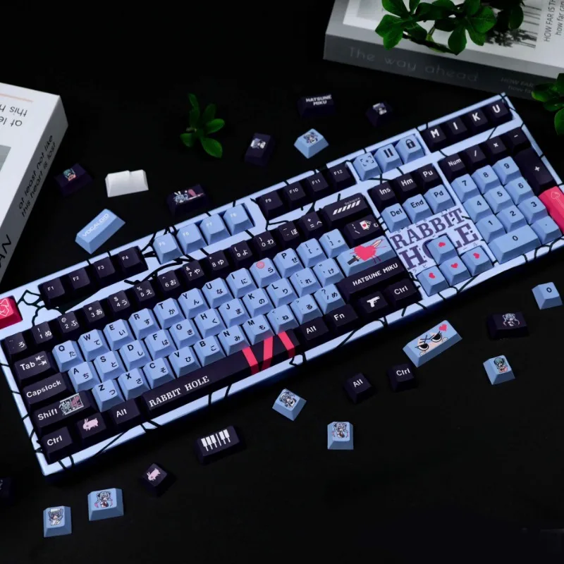 Miku rabbit themed PBT sublimation keycaps compatible with mechanical keyboards