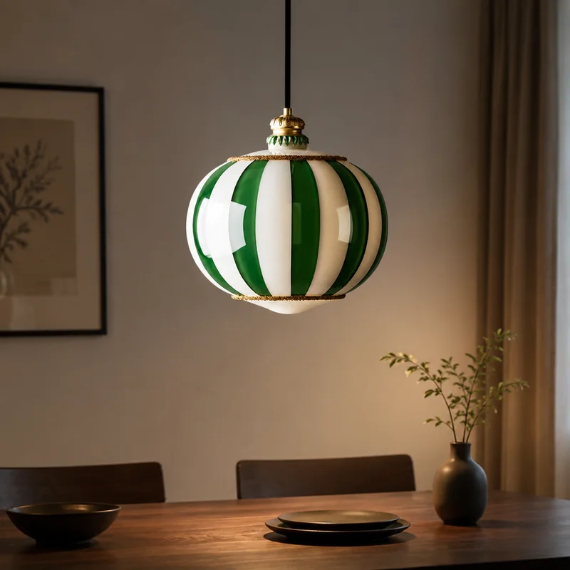 Vintage Art Deco Glass Striped Globe Shade Multicolor Balloon Design For Kitchen Island Dining Room