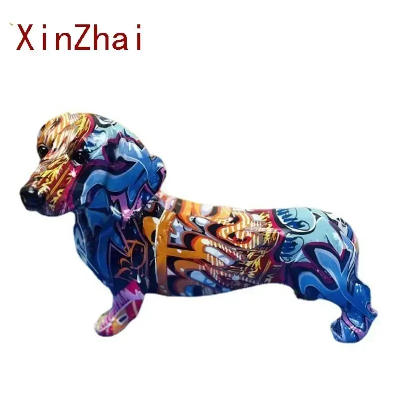 Vilead Painted Dachshund Figurines Dog Statue Sculpture Modern Pop Art Bedroom Living Room Desk Interior Decoration Accessories