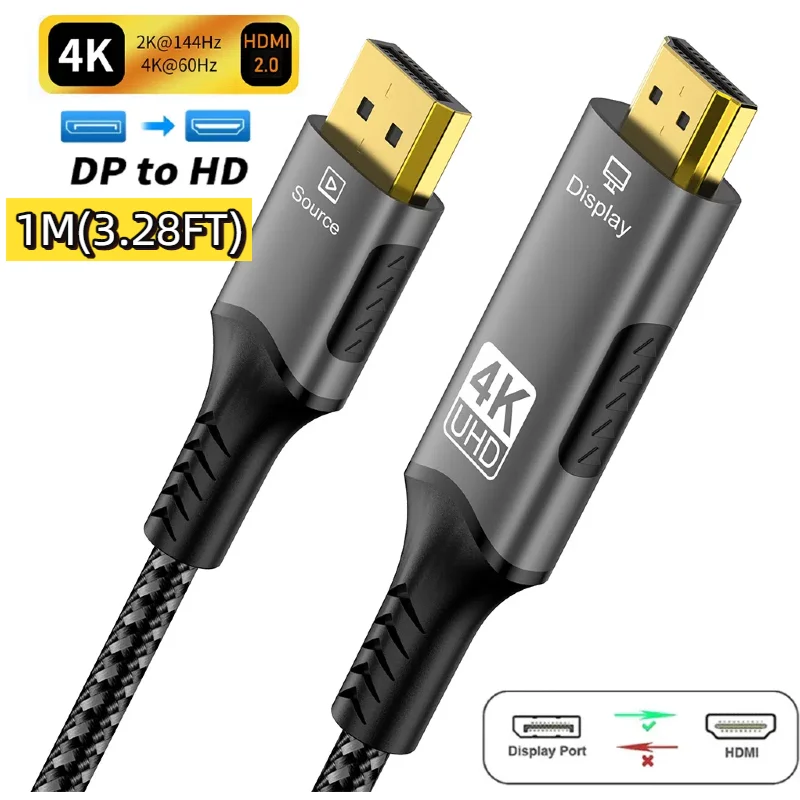 8K@60Hz DisplayPort naar HDMI-kabel Unidirectionele DisplayPort naar HDMI-kabel Gevlochten kabel Compatibel voor HDTV/MacBook/Xbox