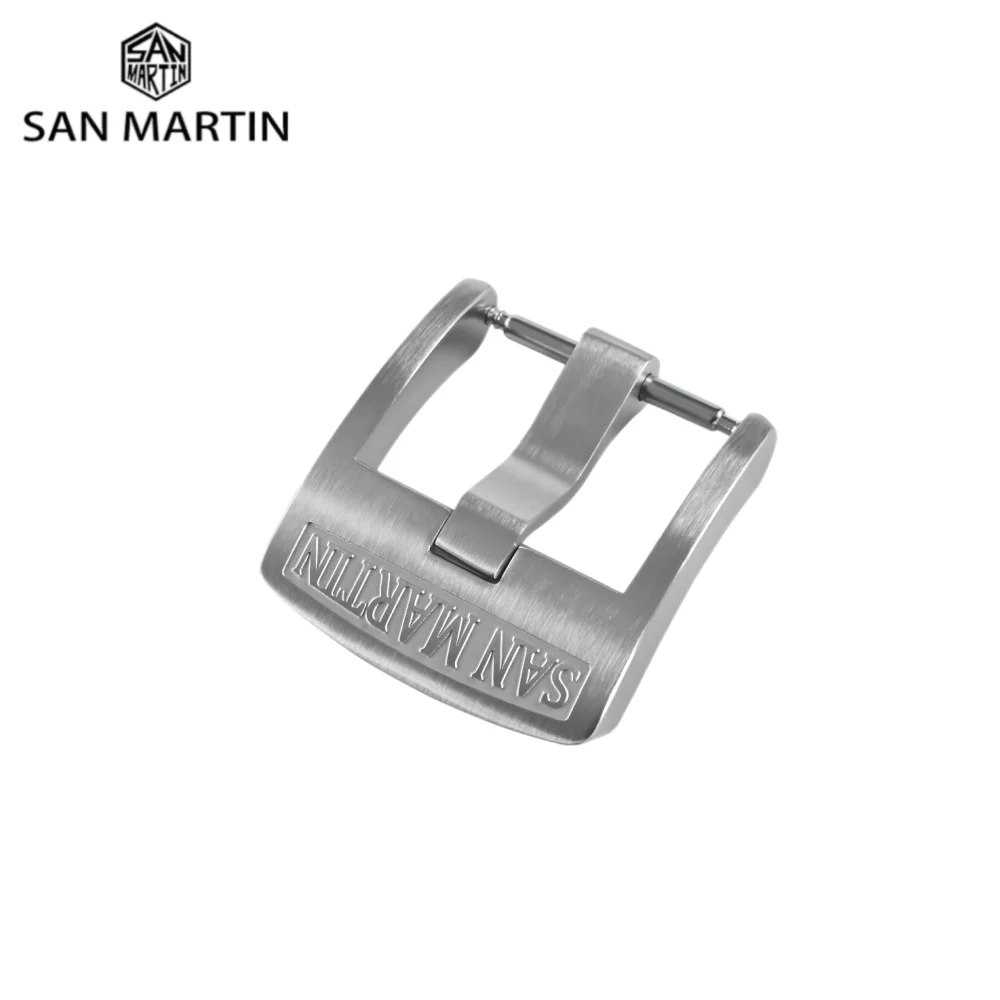 San Martin Watch Clasp 20mm Brushed Logo Pin Buckle 316L Stainless Steel For Watchbands Strap High Quality Replacement Accessory