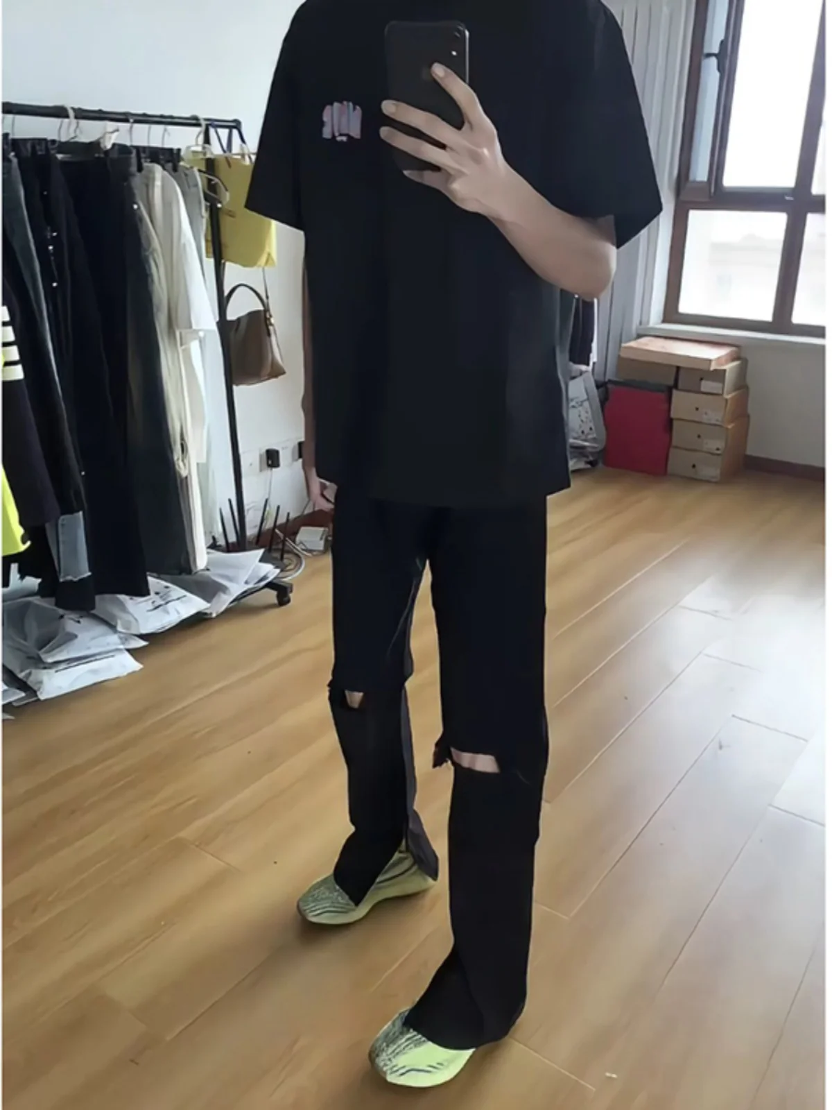 

Bla Ripped Straight Leg Jeans Men's Summer Thin Zipper Cuff Denim Pants Trendy Teenager American Vibe Slim Fit Jeans