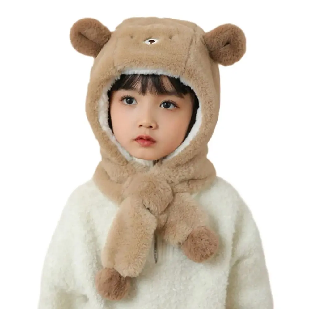 Fashion One-Piece Winter Baby Hat Scarf Windproof Thick Warm Kids Hat Hooded Scarf Neck Protection Faux Fur Infant Beanies Cap