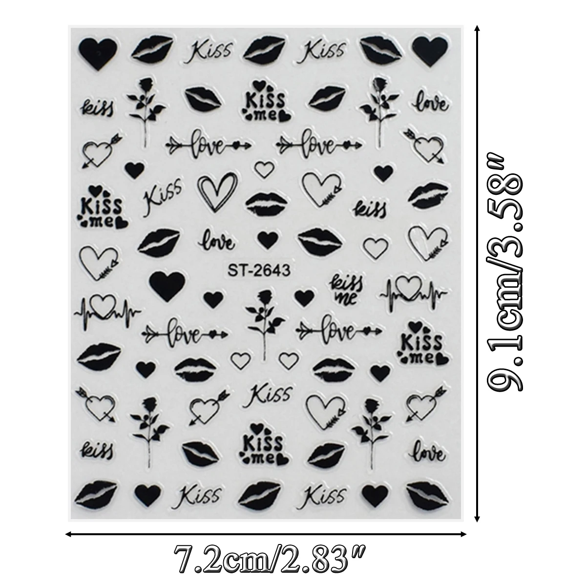 3/6/12장 하트 & 키스 네일 아트 스티커 세트, 레드 골드 실버 블랙 러브 립 디자인 발렌타인 네일 데칼 DIY 네일용