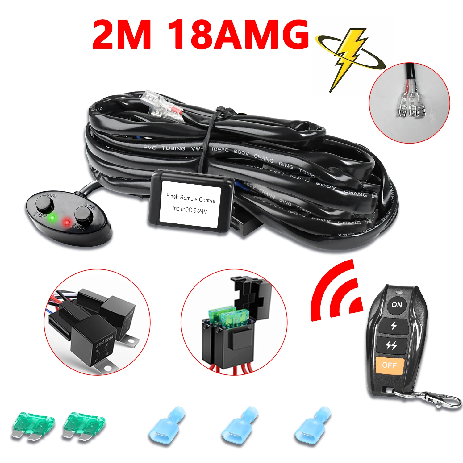 

Dual Color 2 Lead Wire Harness Kit with Remote Control 12V 40A LED Light Wire Harness Switch Relay 14AWG Core Cable Harness