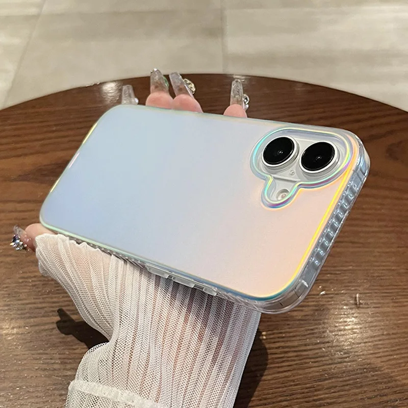 Luxuriöse matte Aurora-Laser-Rüstungshandyhülle mit Farbverlauf für iPhone 17, Air 16, 15, 14 Plus, 13, 12, 11 Pro Max, stoßfeste, harte Rückseite
