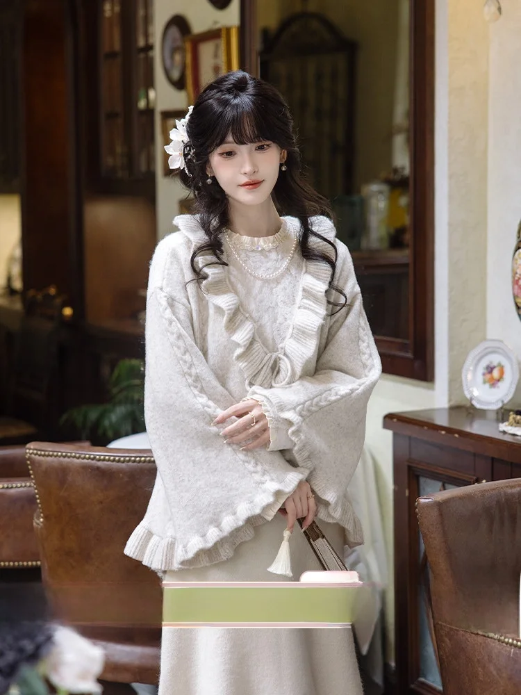 

Chuan Dai iguang Gentle fection V-ne Lace Trim Lazy Retro Lightweight Comfortable Knitted Open Cardigan Autumn Top