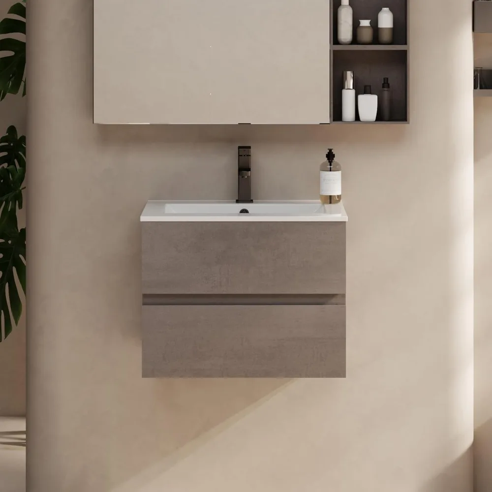 

24" Wall Mounted Bathroom Vanity with Sink Combo Set, Floating Bathroom Storage Cabinet w/Bevelled Invisible Handles,