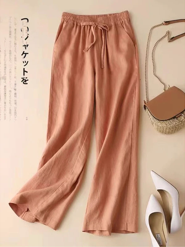 High Waist Wide Leg Cotton Linen Pants Women's Summer New Style Thin Loose Slimming Casual Trousers Korean Version  Color