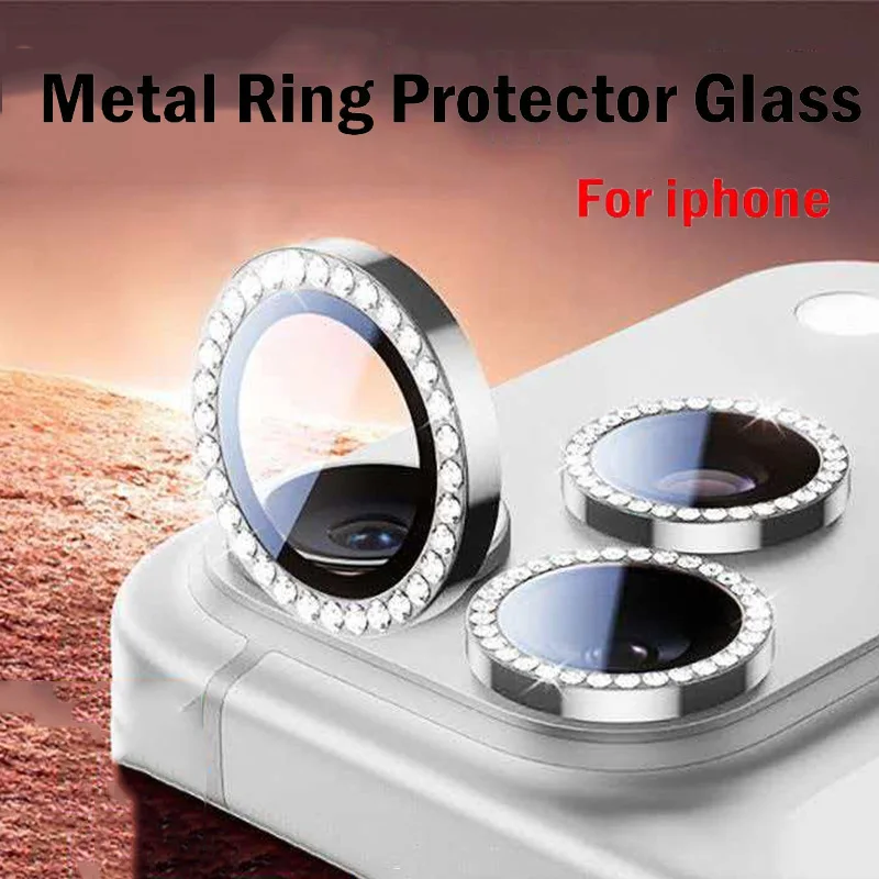 Glitter Diamond Rhinestone Camera Lens Protector For iPhone 17 16 15 Pro Max 14 Plus 11 12 13 Mini Air Film Metal Ring Cover view 2