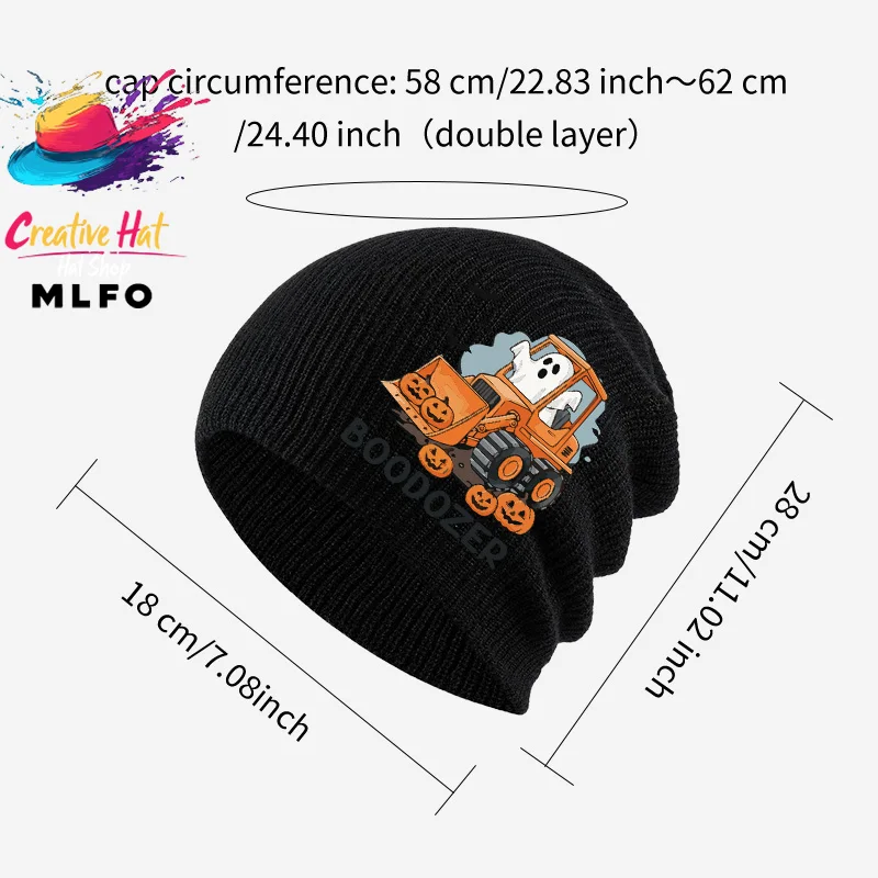 Unique Novelty Slouchy Beanie, Ghost Bulldozer Halloween Print, Perfect for Halloween Party & Fall Daily