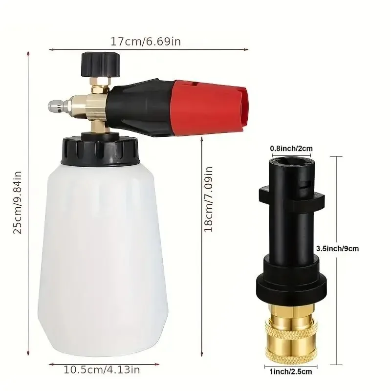 1L Adjustable Snow Foam Cannon with 5 Spray Nozzles, 1/4