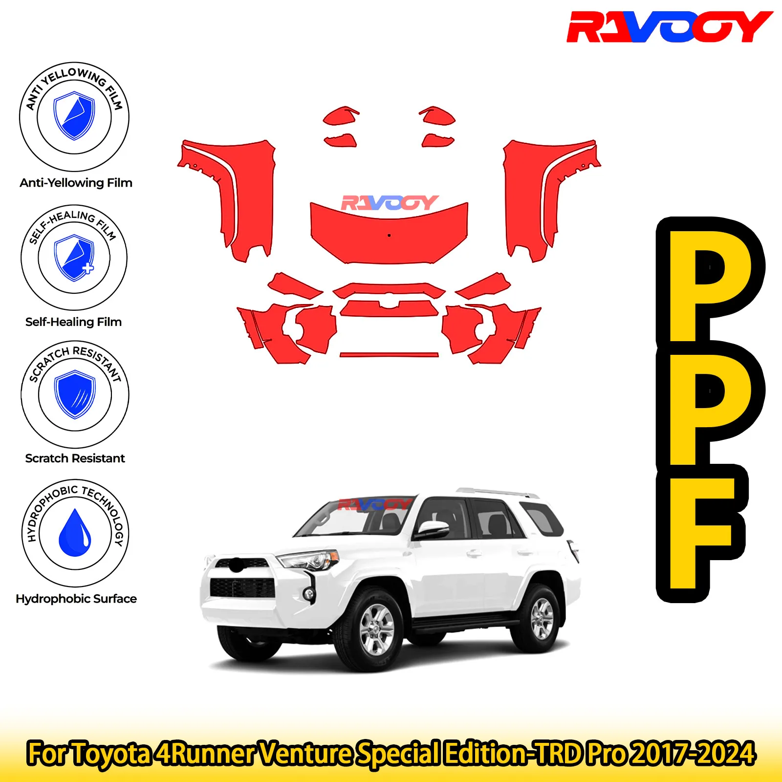 

Для Toyota 4Runner Venture Special Edition-TRD Pro 2017-2024 глянцевая матовая черная предварительно вырезанная передняя пленка PPF комплект защиты от краски