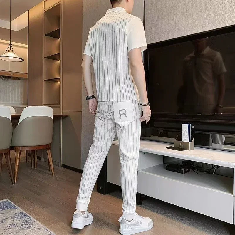Sports Suits Sweatshirt Male T Shirt Stripe Tracksuit High Quality Pants Sets Sweatpants Top White Clothes for Men Jogging Chic