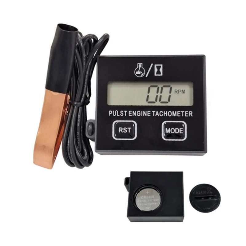 Inductive Hour Meter Waterproof Tachometer Digital Speedometer Replaceable Battery Tachometer for Mower Tractor Chainsaw