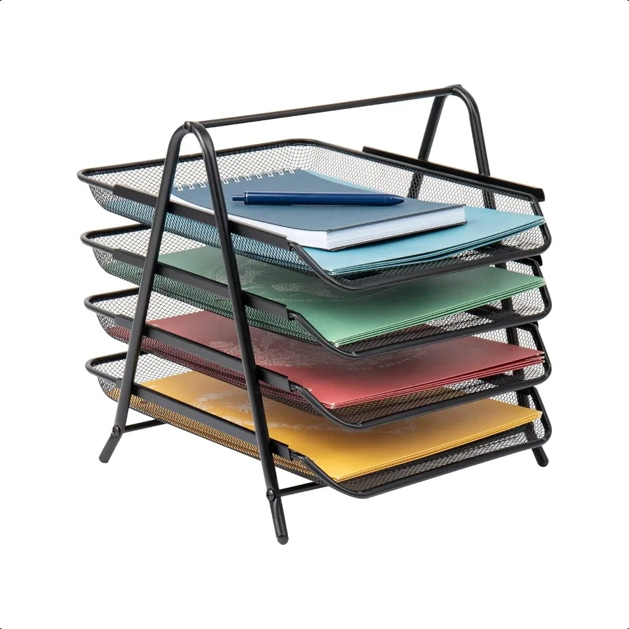 

Mind Reader 4Tier Paper Tray Desktop Organizer File Storage Workspace Office Metal Mesh 11.75"L x 13.75"W x 12.5"H Black