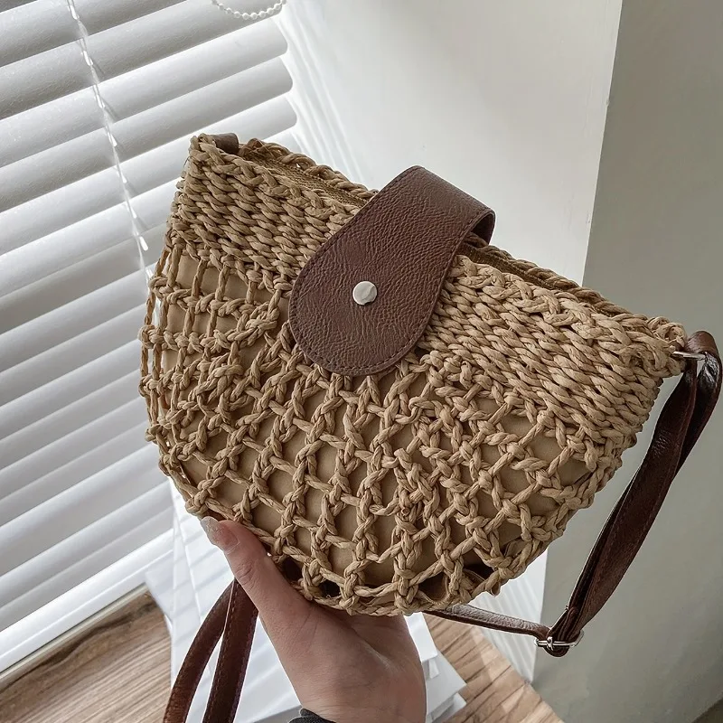 

Hollow Out Semi-circular Vintage Woven Bags Women's Minimalist Trendy Straw Single Shoulder Crossbody Bag