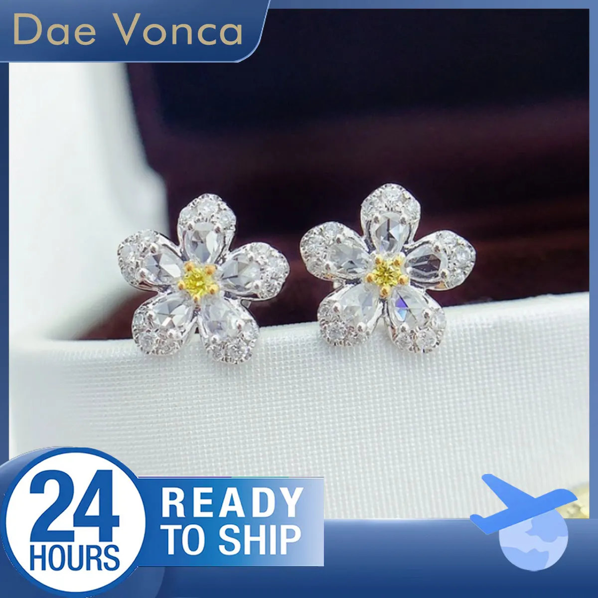 

Серьги-гвоздики с цветочным принтом, белое золото 18 карат, розовая огранка, серьги с белыми бриллиантами и круглыми желтыми бриллиантами, серьги-гвоздики с натуральными бриллиантами