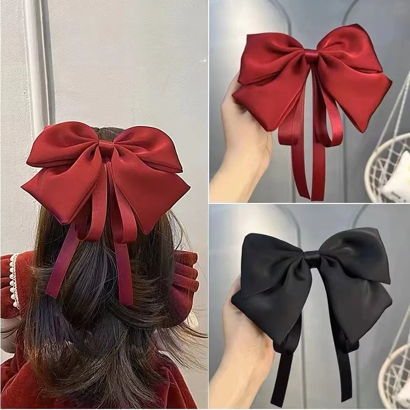 

Elegant Red Streamer Large Bow Ribbon Hair Clip For Women Fashion Simple Ponytail Bow Hairpin Girls Hair Accessories