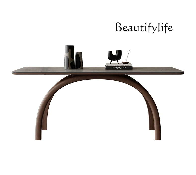 Italian Stone Plate Light Luxury High-End Modern Minimalist Ash Walnut Nordic Solid Wood Dining Table