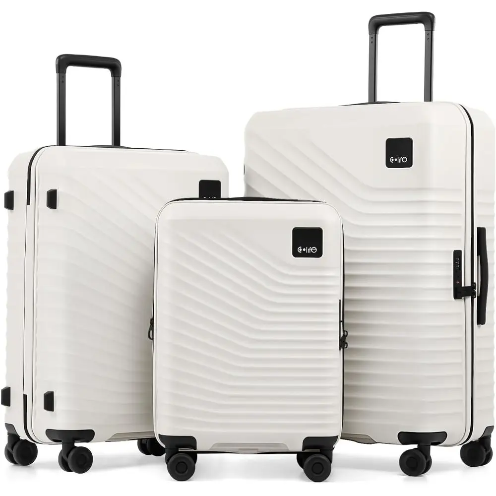 

3-Piece Hardshell Luggage Set: Lightweight PC Suitcases with Spinner Wheels & TSA Lock, 20/24/28 (20 Expandable), White
