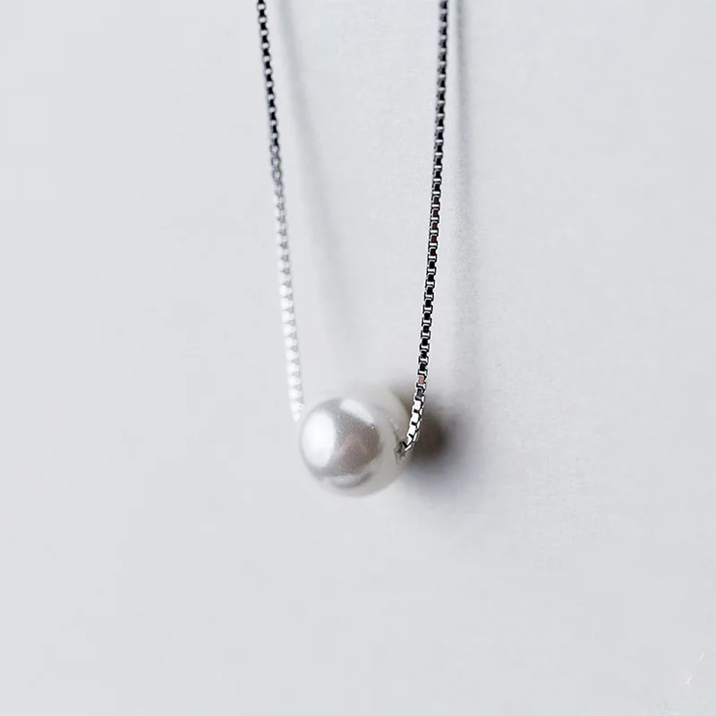 Trustdavis Luxury 925 Sterling Silver Fashion White 6 8 10mm Pearl Pendant 40cm Short Necklace For Women Wedding Jewelry DA189
