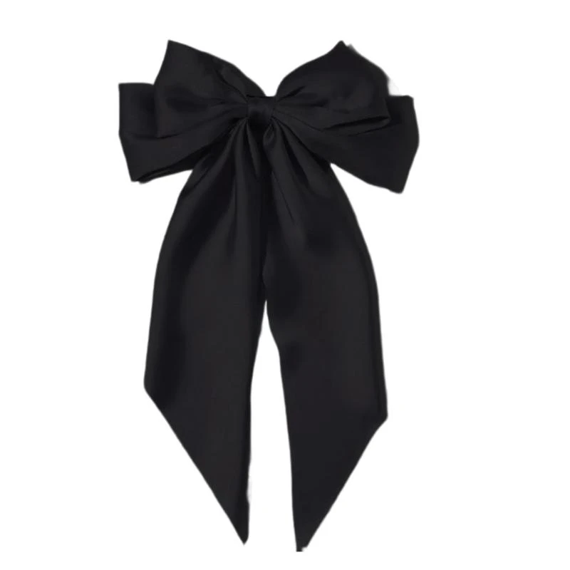 Satin Hair Barrettes Clip Women Large Bow-Metal Clip Big Bowknot Hairpin Holding Hair Long Tail Hair Scrunchie Gift