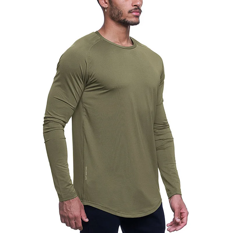 Mens Bodybuilding Sport T-shirt Quick Dry Running Shirt Long Sleeve Compression Casual Top Gym Singlets Male Fitness Sweatshirt