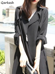 Sun Protection Trench Women Summer Thin Loose Open Stitch All-match Temperament Breathable Fashion Office Lady Casual Simple Hot