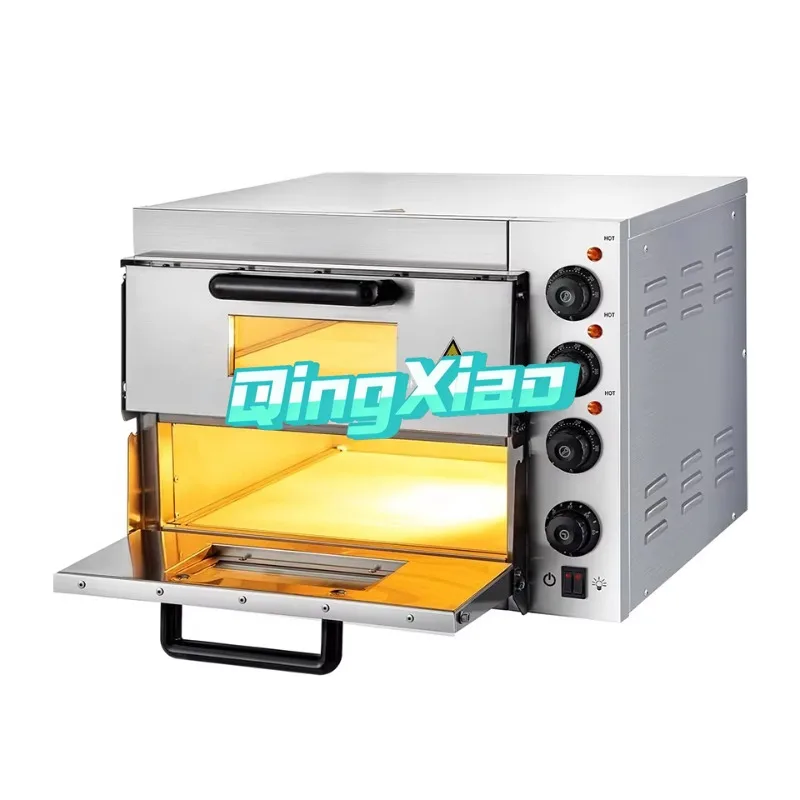

14-дюймовая двухъярусная коммерческая электрическая печь для пиццы 220В/110В из нержавеющей стали с каменной полкой, многофункциональная для ресторанов и кафе