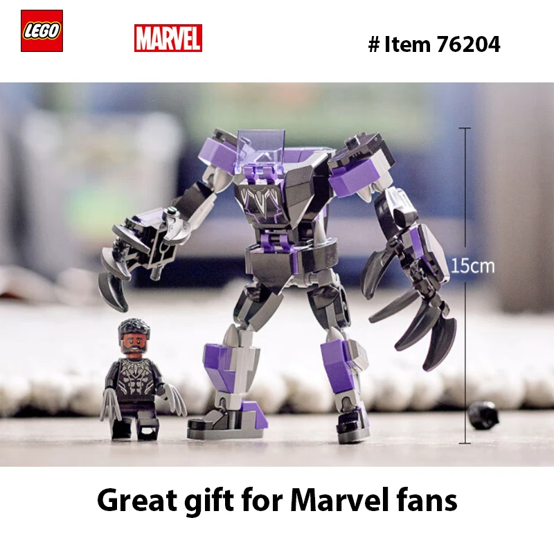 LEGO 76204 Marvel Black Panther Mech Armor Building Kit; Collectible Mech and Minifigure for Super-Hero Kids Aged 7+ (124 Pcs)