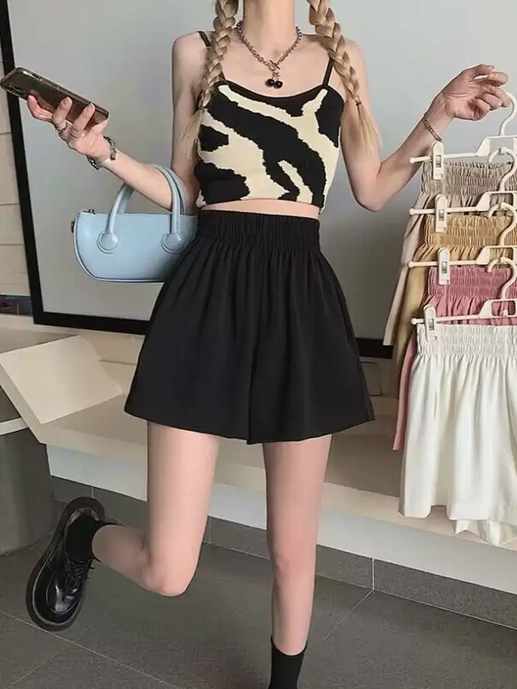 High Waist Ice Silk Wide Leg Short Pants Women's Loose Casual Three-quarter Length Commute Style Summer New Arrival