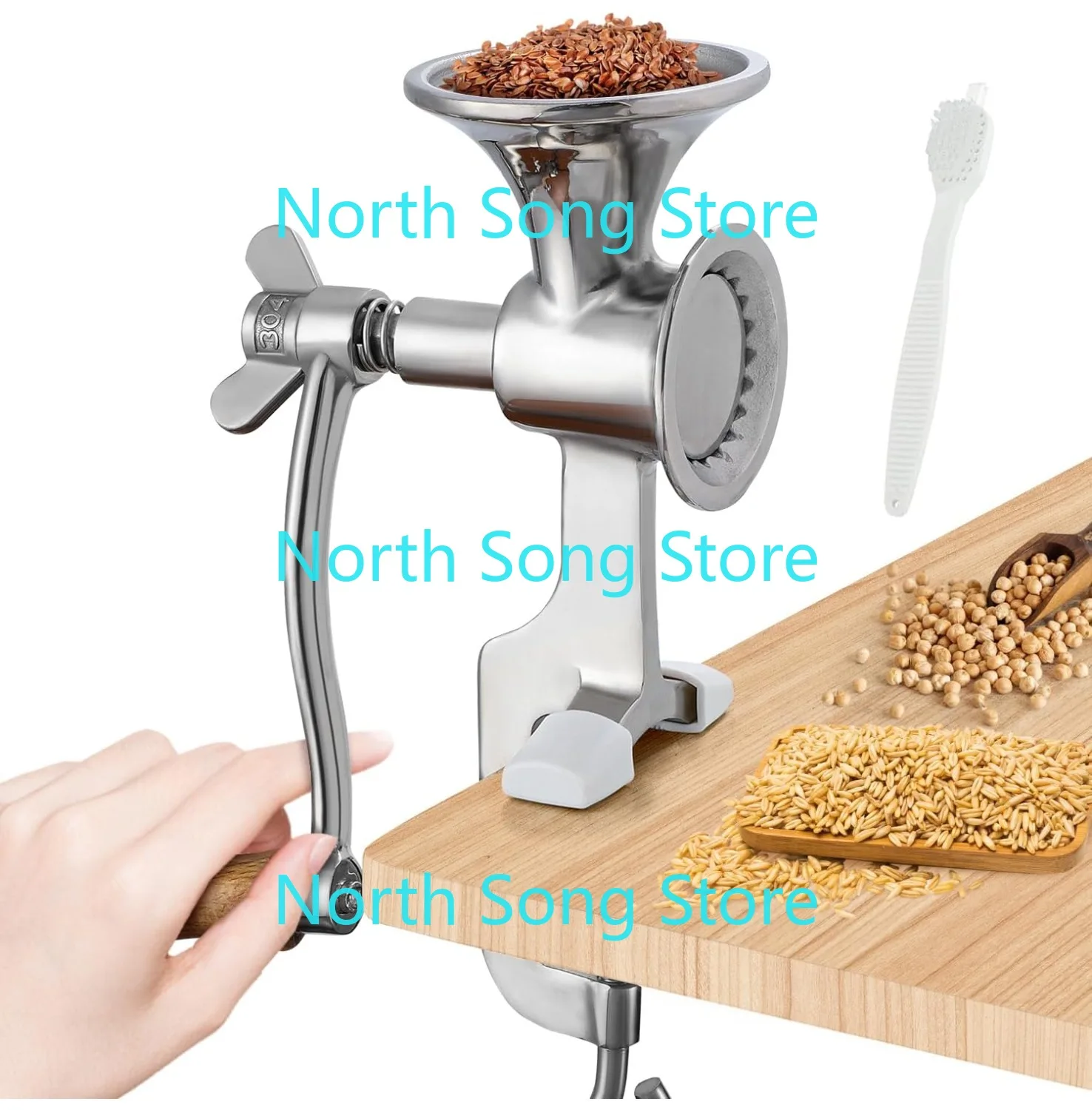 

Manual Grain Mill Stainless Steel Grinder Hand-operated Coffee Grinder with Fineness-adjustable Spring for Spice Pepper Grains
