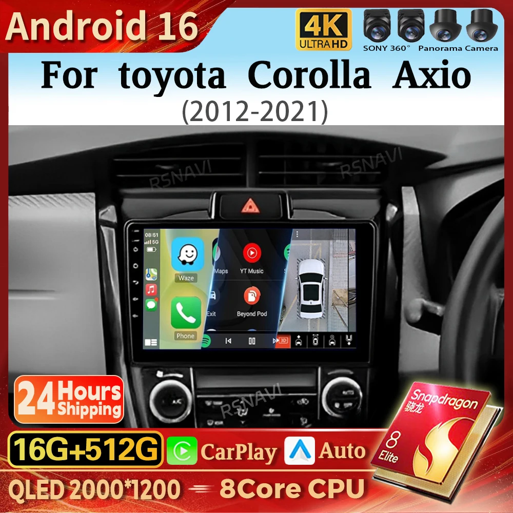 Android 16 Carplay Auto Screen Car Radio Multimedia Player For Toyota Corolla Axio 2 Fielder 3 E160 2012-2021 Stereo 16G - 512G