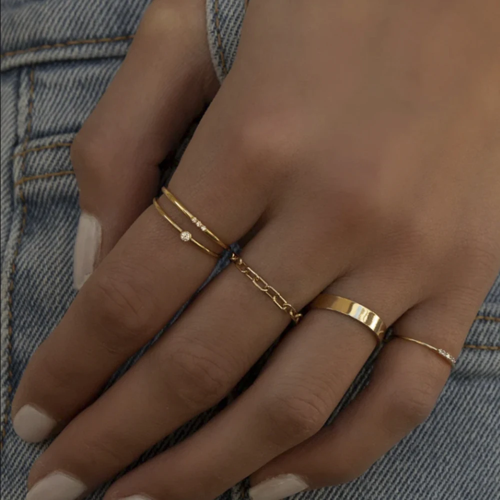 

Кольца из 14-каратного золота, наполненные вручную, изящные обручальные кольца с трилогией, минималистичные украшения для женщин, вечерние, день рождения, повседневные подарки