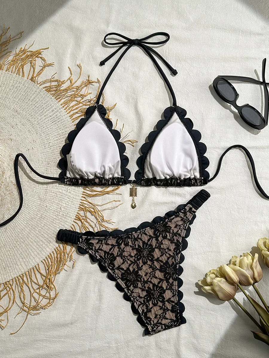 Micro Bikini Sexy Swimsuits For Women 2025 Swimwear Lace Brazilian Bikini Set Thong Biquini Swim Suits Black Beachwear Female