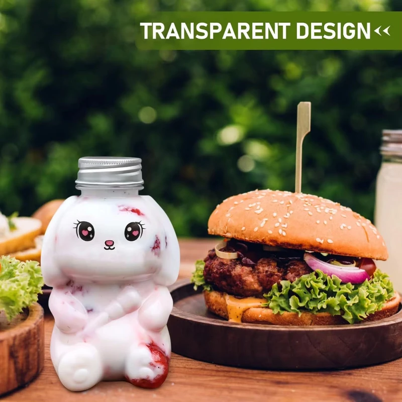 Easter Cute Bunny Plastic Bottle Jar with Lid Reusable DIY Party Clear Milk Tea Bottle Water Bottle Portable Coffee Drinking Cup
