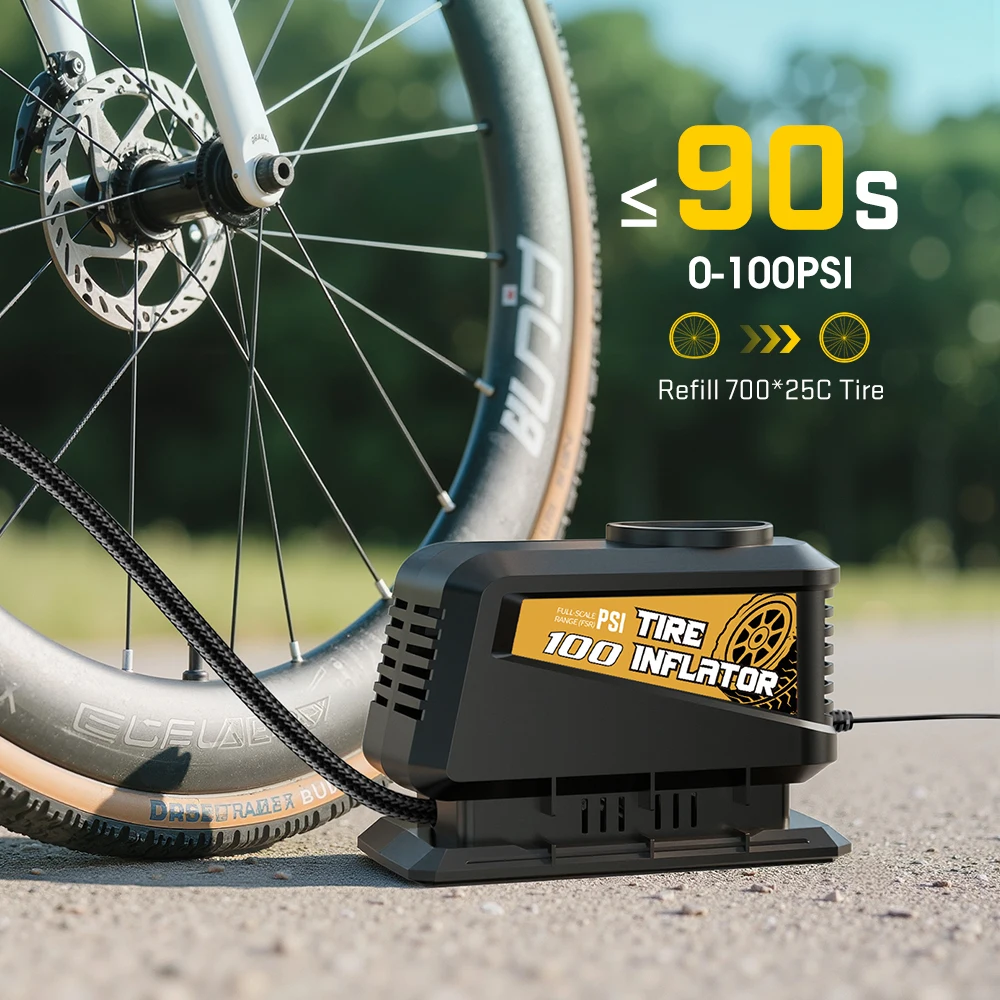 

Carsun 100PSI 12V Portable Air Compressor - Mechanical Gauge Tire Inflator for Bikes, Cars, Motorcycles, Balls (Plug-and-Play)